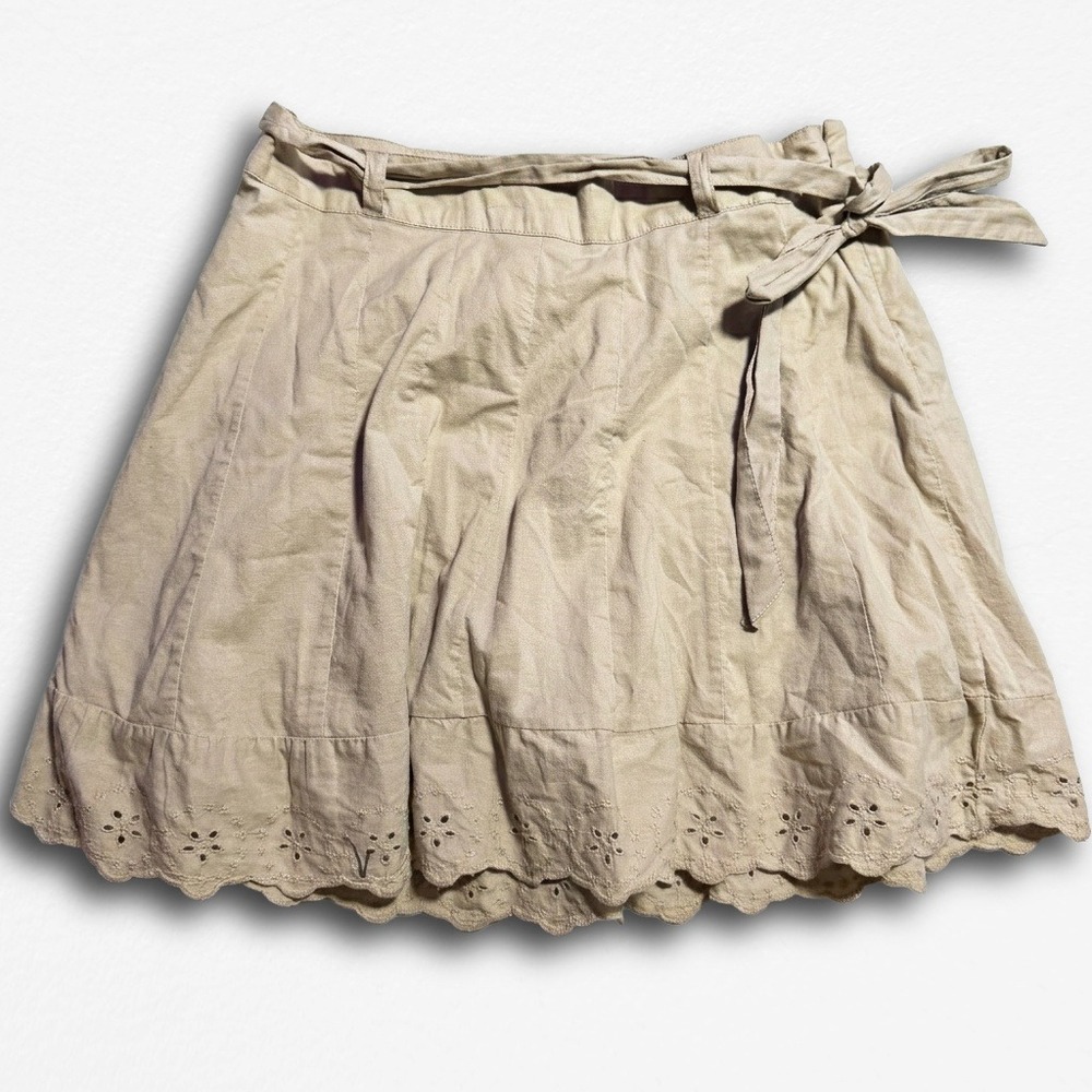 Converse One Star Khaki Eyelet Lace Hem Mini Skirt Tan Size‎ 4 Tie Waist Boho